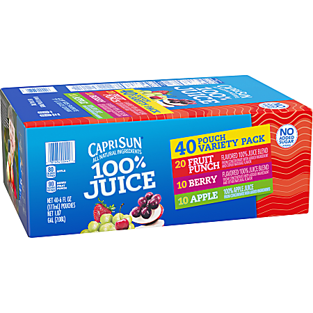 Capri Sun 100% Juice Variety Pack, Pack Of 40 Pouches