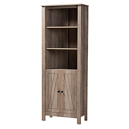Baxton Studio Modern And Contemporary Transitional 76"H 5-Shelf Bookcase With Doors, Natural Oak
