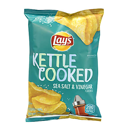 Lay's® Kettle-Cooked Sea Salt And Vinegar Chips, 1.37 Oz, Pack Of 64 Bags