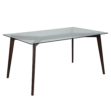 35.25'' x 59'' Rectangular Clear Glass Dinning Table w/ Solid Espresso Wood Base 
