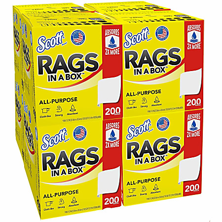 Scott Rags In A Box™ - 13" Length x 10" Width - 200 / Box - 8 / Carton - Soft, Strong, Lint-free, Absorbent - White