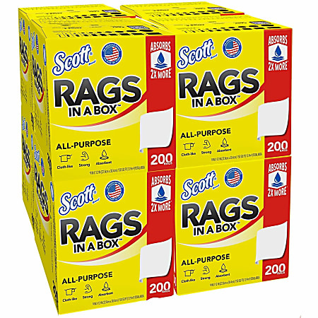 Scott Rags In A Box™ - 13" Length x 10" Width - Soft, Strong, Lint-free, Absorbent - White - 200/Box - 8 / Carton