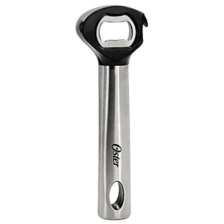 Oster Baldwin Stainless Steel Manual Bottle Opener, 6”, Silver/Black
