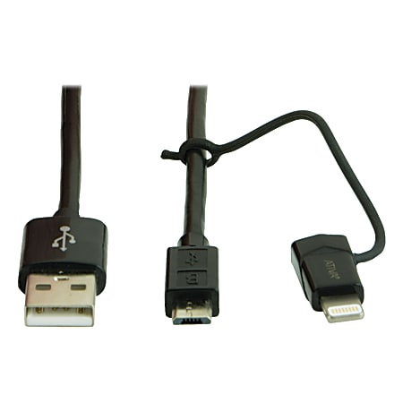 Ativa® Micro USB 2.0 Cable With Lightning Adapter, 6', Black, 27578