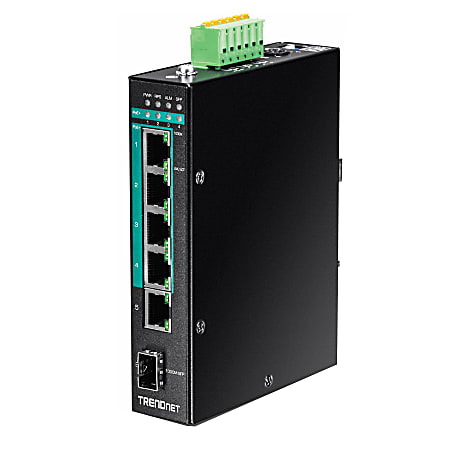 TRENDnet 6-Port Hardened Industrial Gigabit Poe+ Layer 2 Managed DIN-Rail  Switch, 4 x Gigabit PoE+ 802.3at Ports, 1 x Gigabit Port, 1 x Gigabit SFP 