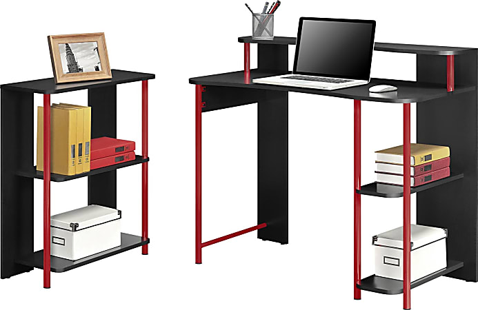 Altra Wood Computer Desk And Bookcase Set, Black/Red