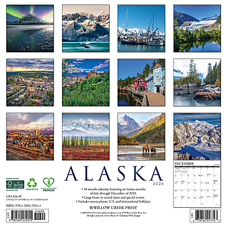 2026 Willow Creek Press Art Design Monthly Wall Calendar 12 x 12 Alaska ...