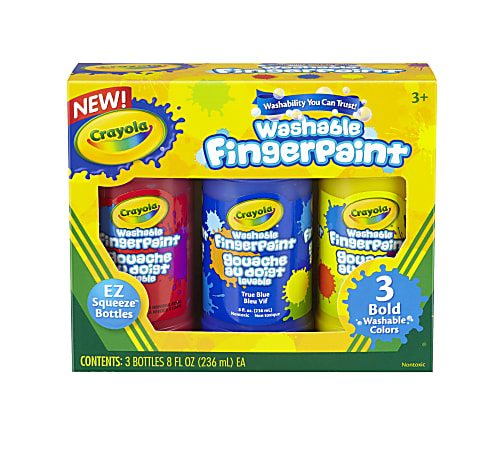 Crayola® Washable Primary Color Finger Paint Set, 8 Oz, Assorted Colors, Pack Of 3