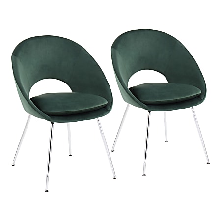 LumiSource Metro Velvet Chairs, Green/Chrome, Set Of 2 Chairs