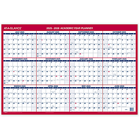 AT-A-GLANCE® Horizontal Reversible Erasable Academic and Regular Year 2025-2026 Wall Calendar, Large, 36" x 24"