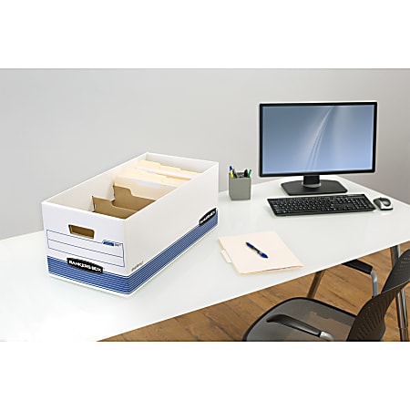 Bankers Box StorFile Standard Duty Storage Boxes With Lift Off Lids And  Built In Handles LetterLegal Size 10 x 12 x 15 60percent Recycled WhiteBlue  Pack Of 10 - Office Depot