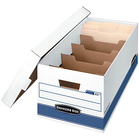 Bankers Box® Stor/File™ Storage Boxes With Dividers And Lift-Off Lids, Letter Size, 24" x 12" x 10", 60% Recycled, White/Blue, Case Of 12