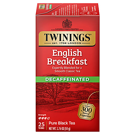 Twinings of London® Classic Decaffeinated English Breakfast Tea Bags, Carton Of 25