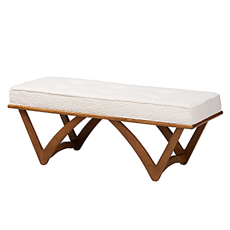 Baxton Studio Chenoa Japandi Bench, 18-5/16”H x 47-1/4”W x 17-3/4”D, Cream/Walnut Brown