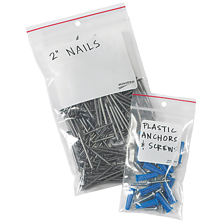 Minigrip® 4 Mil White Block Reclosable Poly Bags w/ Hang Holes, 8" x 10", Clear, Case Of 1000