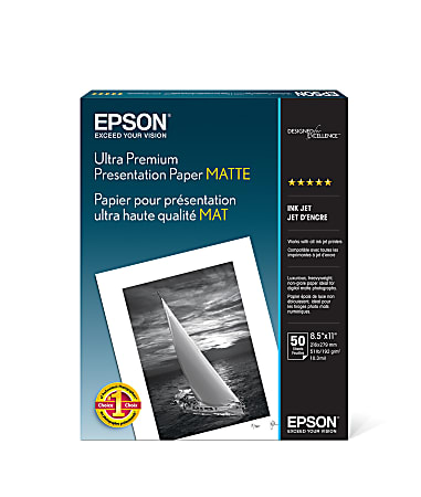 Epson® Archival Matte Photo Paper, Letter Size (8 1/2" x 11"), 51 Lb, Pack Of 50 Sheets, # S041341