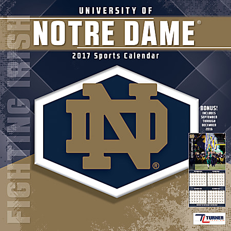 Turner Licensing® Team Wall Calendar, 12" x 12", Notre Dame Fighting Irish, January to December 2017