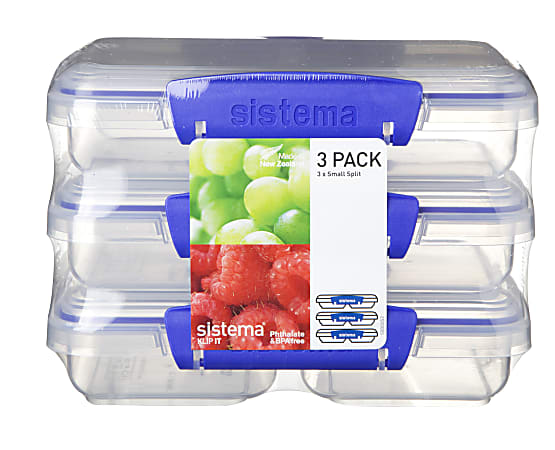 Sistema KLIP IT Rectangular Small Split Container 11.8 Oz ClearBlue Pack Of  3 - Office Depot