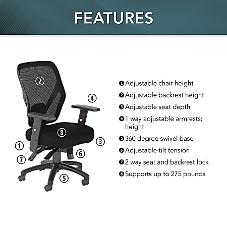 Bush corporate black mid clearance back multifunction mesh office chair