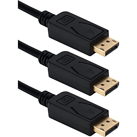 QVS DisplayPort Digital A/V UltraHD 4K Black Cable With Latches, 10', Pack Of 3