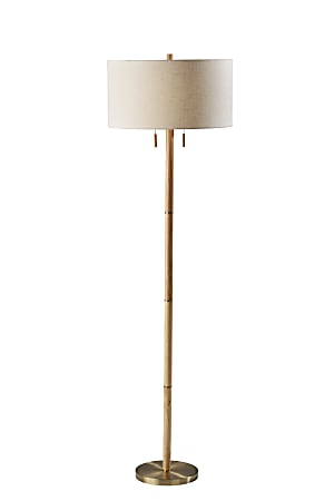 Adesso® Madeline Floor Lamp, 66-1/4”H, Off-White Shade/Antique Brass Base