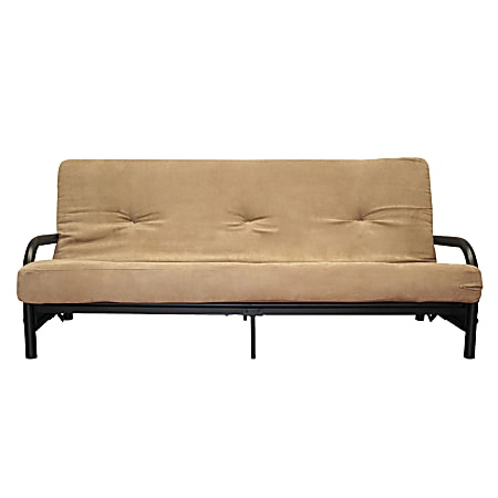 Ameriwood™ Adjustable Black Metal Futon, Full-Size Sleeper, 31"H x 97"W x 34"D, Vallejo Tan Microfiber