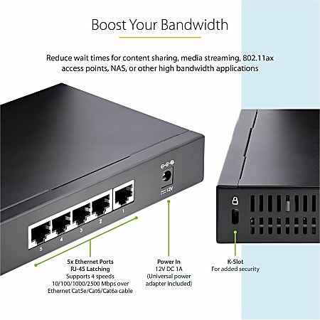 StarTech.com Unmanaged 2.5G Switch 5 Port 2.5GBASE T Unmanaged