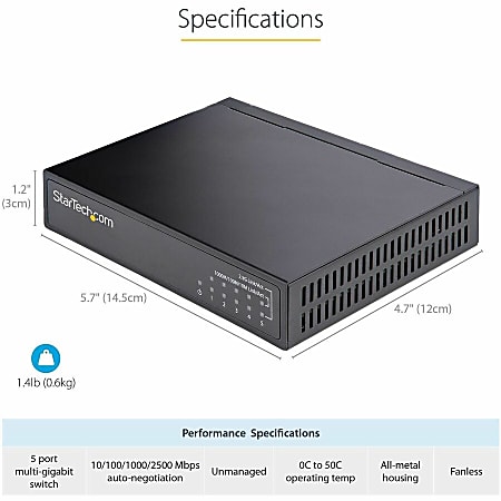 StarTech.com Unmanaged 2.5G Switch 5 Port 2.5GBASE T Unmanaged