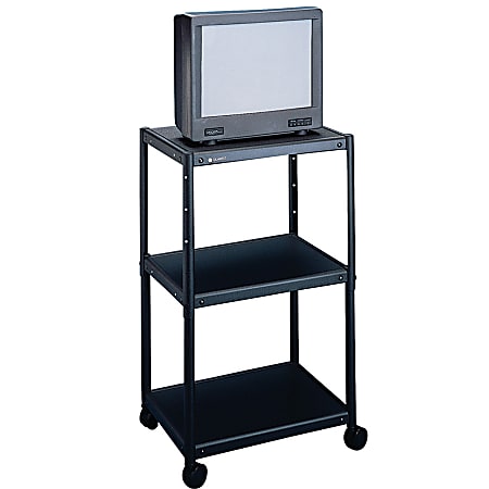 Quartet® Adjustable-Height AV Cart With 3 Shelves, 54"H x 28"W x 24"D, Black