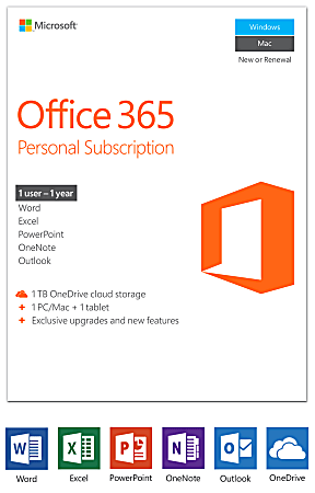 Office 365 Personal, 1-Year Subscription, For PC/Mac®, Product Key