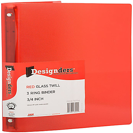 JAM PAPER 3 Ring Plastic Binder, 0.75 inch, Red, Sold Individually