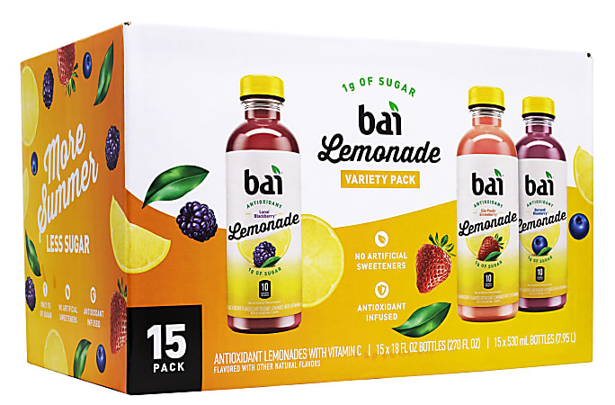 Bai Antioxidant Infusion Lemonade, 18 Oz, Variety, Pack Of 15 Bottles