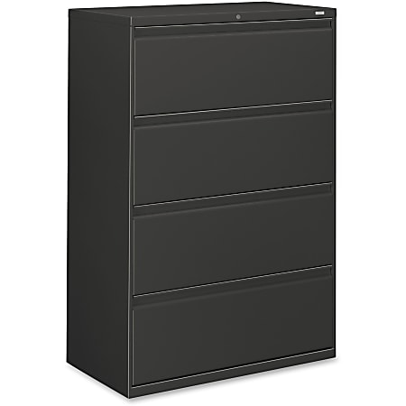 HON® 800 36"W x 19-1/4"D Lateral 4-Drawer File Cabinet With Lock, Charcoal