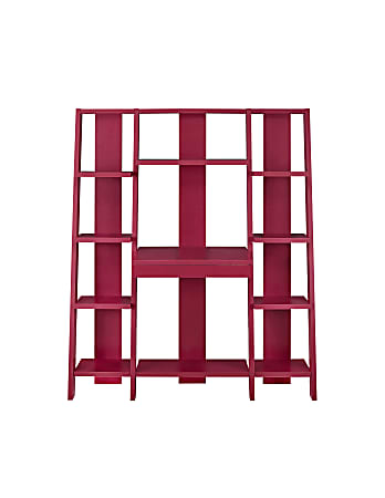 Ameriwood™ Home Ladder Bookcase Towers With Desk, 11 Shelves, Red