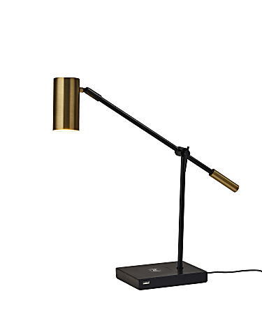 Adesso® Collette AdessoCharge LED Desk Lamp, Adjustable Height, 22-1/2"H, Antique Brass Shade/Black Base