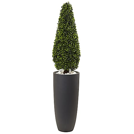 Nearly Natural 50"H Plastic Boxwood Topiary With Cylinder Planter, Gray/Green