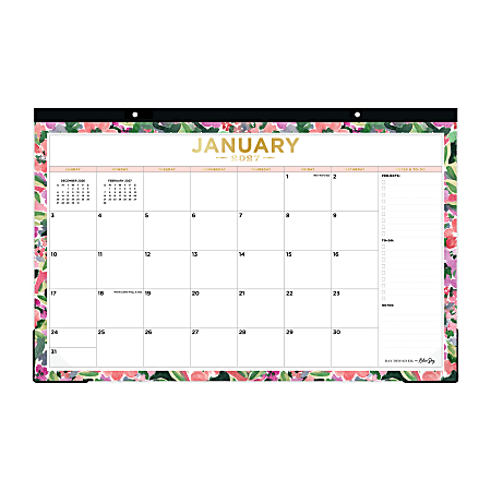 2027 Blue Sky Day Designer Ula Bloom Monthly Desk Pad Calendar, 17x11, Perforated Pages, Trim Tape Binding, Jan-Dec 2027, Qty 1