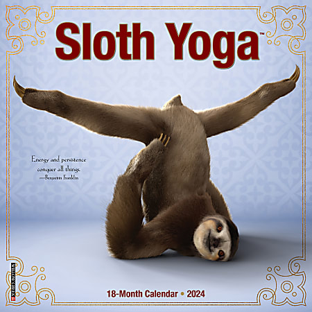 2024 Willow Creek Press Scenic Monthly Mini Wall Calendar, 7” x 7”, Sloth Yoga, January To December