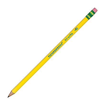 Ticonderoga® Tri-Write Pencils, With Erasers, #2 Lead, Yellow, Pack Of 12