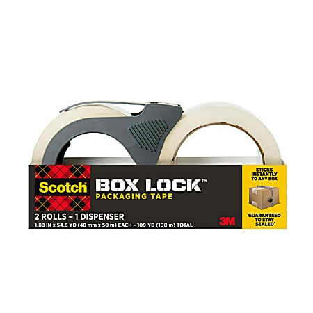 Scotch Box Lock Packing Tape, 1.88" x 54.6 yd, 2 Tape Rolls with Dispensers, Extreme Grip Box Packaging Tape for Shipping and Mailing