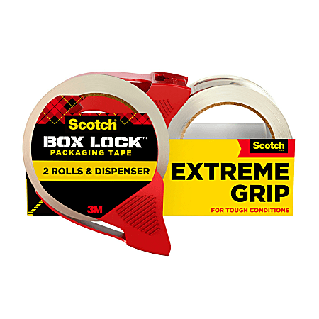 Scotch Box Lock Packing Tape, 1.88" x 54.6 yd, 2 Tape Rolls with Dispensers, Extreme Grip Box Packaging Tape for Shipping and Mailing