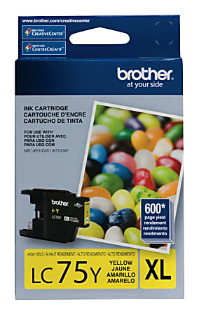 Brother LC75 Yellow High-Yield Ink Cartridge, LC75Y