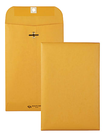 Quality Park Gummed Kraft Clasp Envelopes - Clasp - #55 - 6" Width x 9" Length - 28 lb - Gummed - Kraft - 100 / Box - Kraft