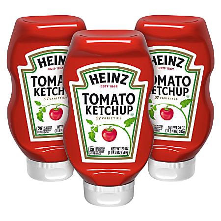 Heinz Ketchup Squeeze Bottles, 20 Oz, Pack Of 3 Bottles