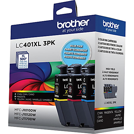Brother LC401XL Cyan Magenta Yellow High Yield Ink Cartridges Pack