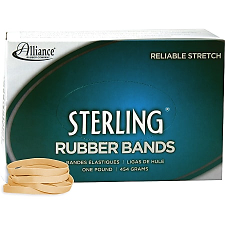 Alliance Rubber 24625 Sterling Rubber Bands, Size #62, 2 1/2" x 1/4", Natural Crepe, Approximately 600 Bands