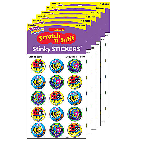 Trend Stinky Stickers, 1", Bug Buddies/Orchard, 60 Stickers Per Pack, Set Of 6 Packs