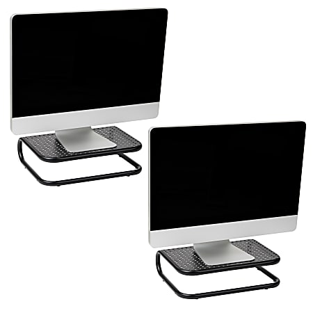 Mind Reader Monitor Stand Ventilated Laptop Riser Desktop Organizer, 4 1/4"H x 11"W x 14 1/4"D, Black, Set of 2