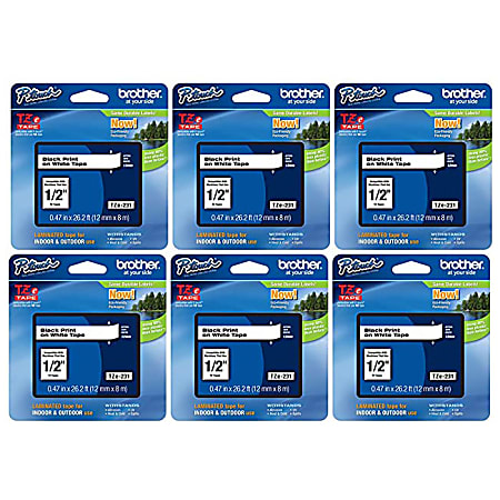 Disciplinair Contractie Exclusief Brother P Touch TZe 231 Label Tape 12 x 26 14 WhiteBlack Pack Of 6 Rolls -  Office Depot