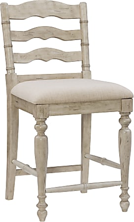 Linon Everett Counter Stool With Backrest, Neutral/White Wash
